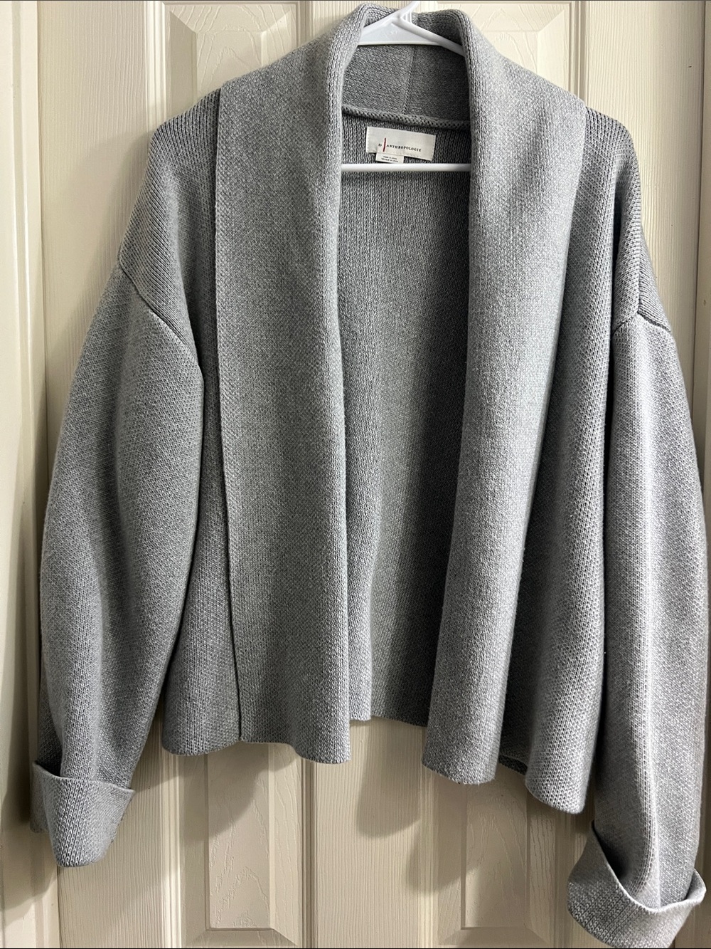 Anthropologie Light Gray Open-Front Shawl Cardigan